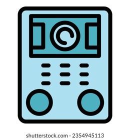 Vector de contorno de icono de timbre de intercomunicación de vídeo. Sistema de puertas. Color plano de la cámara de teléfono