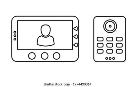 Video intercom icon. Monitor and call panel. Home security system.