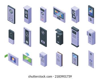 Video intercom icons set isometric vector. Door phone. Bell ideo