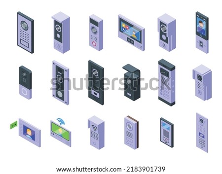 Video intercom icons set isometric vector. Door phone. Bell ideo