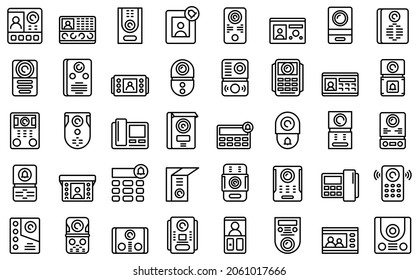 Video intercom icons set outline vector. Door phone. Alarm call