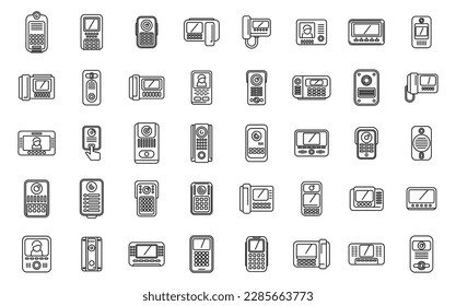 Video intercom icons set outline vector. Door phone. Bell alarm