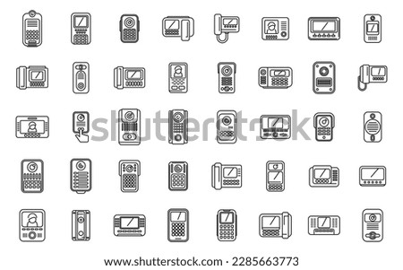 Video intercom icons set outline vector. Door phone. Bell alarm