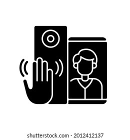 Video intercoms black glyph icon. Sensor technology capable of detecting gestures that trigger bell signal. Special smart home devices. Silhouette symbol on white space. Vector isolated illustration