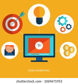 Video and internet marketing. Abstract concept background. Goal and target, aim and optimization. Vector illustration
