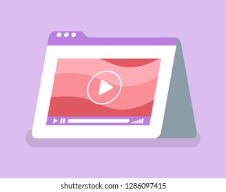 Video from internet online website for learning vector. Isolated icon of window of tablet with information for students, studying on computer, in distance