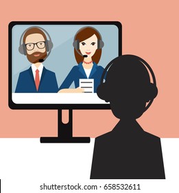 Video Job interview. Officer and candidate. Flat vector ilustration.