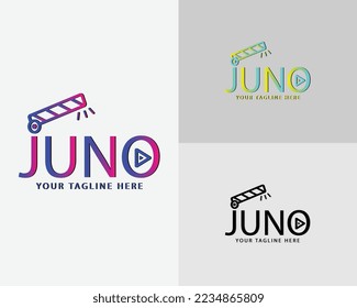 Video juno text typography for video content creator logo design illustration. apply to web site app, event promote business element design.