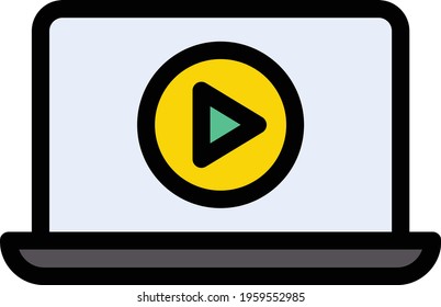 video laptop vector line colour icon