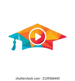 Video learning education vector logo design template. Media education logo concept. Graduation cap with play button icon.	