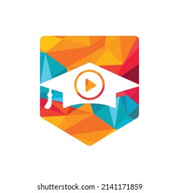 Video learning education vector logo design template. Media education logo concept. Graduation cap with play button icon.	