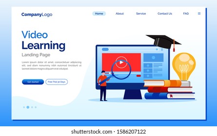Video learning landing page website illustration vector template