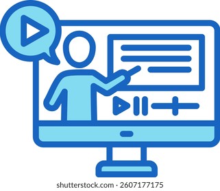 Video Lecture Icon Blue Vector Illustration