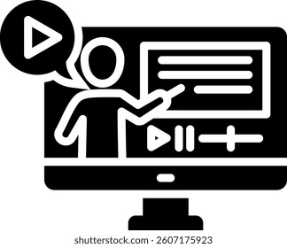 Video Lecture Icon Glyph Vector Illustration