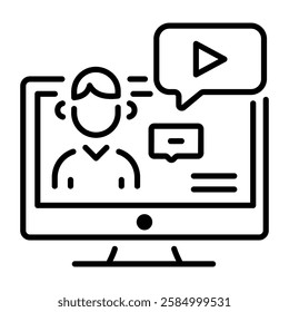Video lecture icon in linear style 