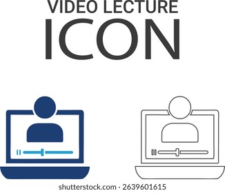 Video lecture icons design. Collection of audio lesson, video tutorial, interactive learning and more. Vector illustration. Easily changes to any color.