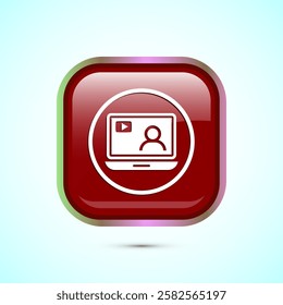 Video lectures icon design illustration, Video conference icon, Online seminar sign, Red color square button design