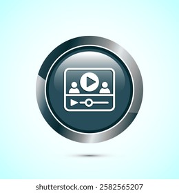 Video lectures icon design illustration, Video conference icon, Online seminar sign, Gray color round button design