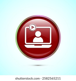 Video lectures icon design illustration, Video conference icon, Online seminar sign, Red color round button design