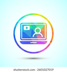 Video lectures icon design illustration, Video conference icon, Online seminar sign, Low poly style