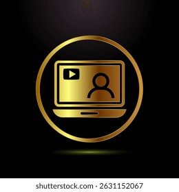 Video lectures icon design illustration, Video conference icon, Online seminar sign symbol in gold color style