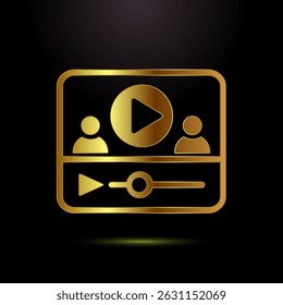Video lectures icon design illustration, Video conference icon, Online seminar sign symbol in gold color style