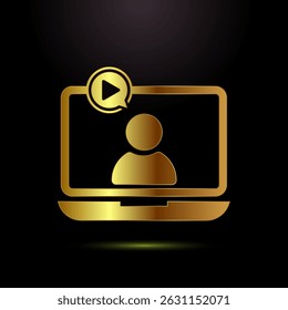 Video-Vorträge Symbol Design Illustration, Video-Konferenz-Symbol, Online-Seminar Zeichen Symbol in goldener Farbe Stil