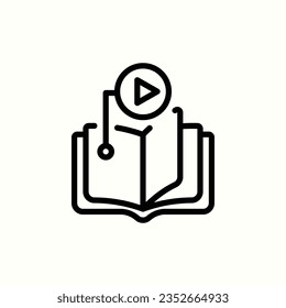 Videostunde, Buch, Kurssymbol, einzelne Ikone auf hellem Hintergrund, perfekt für Website, Blog, Logo, Grafikdesign, soziale Medien, Benutzeroberfläche, mobile App