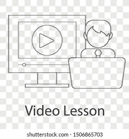 Video lesson icon concept on transparency background. Flat vector illustration use for your web page