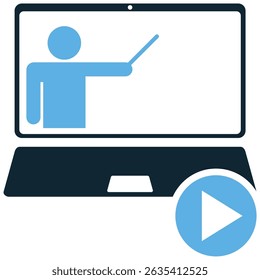 Video lesson icon vector for remote teaching, digital class, or education content. Ideal for e-learning interfaces, school tutorials, and instructional visual elements.
