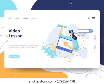 Video Lesson Illustration, das Konzept der E-Learning Education, kann für Landing-Seiten, Web, ui, Banner, Vorlagen, Hintergründe, Flayer, Poster, Entwicklung verwendet werden.