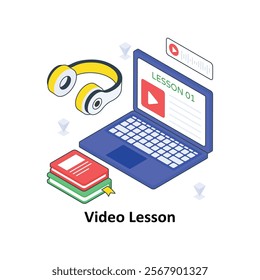 Video Lesson isometric Colored illustration. EPS File stock illustration