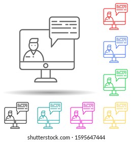 video lesson in monitor multi color style icon. Simple thin line, outline vector of interview icons for ui and ux, website or mobile application