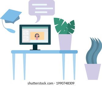 video lesson online on the monitor screen icons on a white background