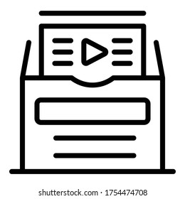 Video library icon. Outline video library vector icon for web design isolated on white background