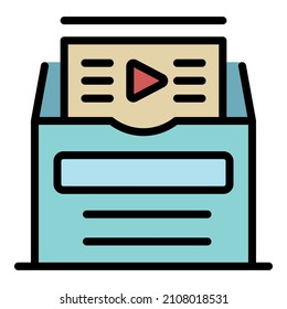Video library icon. Outline video library vector icon color flat isolated
