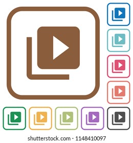 Video library simple icons in color rounded square frames on white background