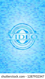Video light blue emblem with mosaic background