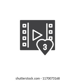 Video like heart notification vector icon. filled flat sign for mobile concept and web design. Social Media simple solid icon. Symbol, logo illustration. Pixel perfect vector graphics