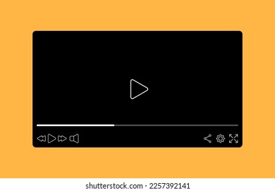 Video line icon. Video hosting, watching movies. pause, volume, rewind, settings, full screen buttons. Media concept. Vector illustration on yellow background