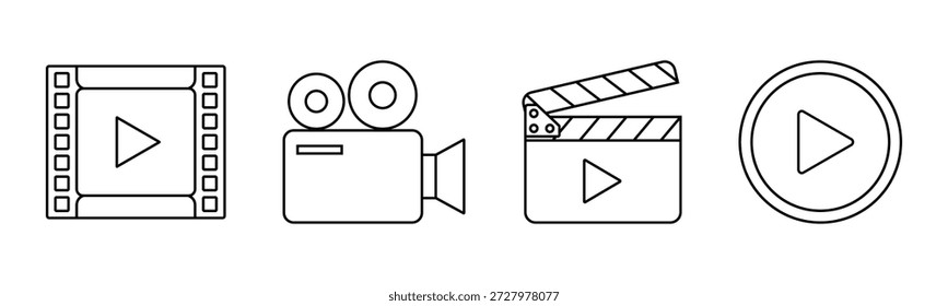 Video Conjunto de iconos de línea. Símbolos de Botón de cámara, película y juego para App, interfaz de usuario y Web. Vector transparente