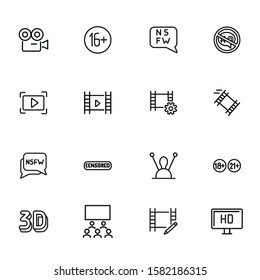 Video line icon set. Set of line icons on white background. Blogging concept. Camera, play, button, chat. Vector illustration can be used for topics like video, blogging, creating