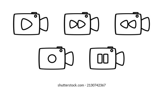 Video line icon vector set. Outline video icon. Video camera symbol illustration. Black and white video icon illustration.