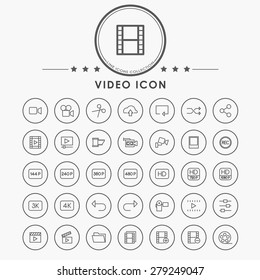 video line icons with circle button