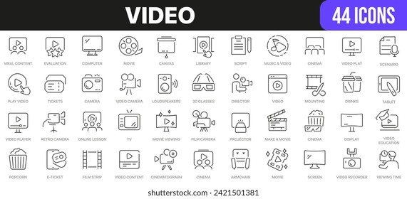 Video line icons collection. UI icon set in a flat design. Excellent signed icon collection. Thin outline icons pack. Vector illustration EPS10