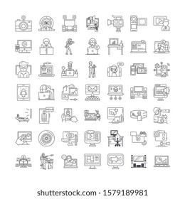 Video linear icons, signs, symbols vector line illustration set