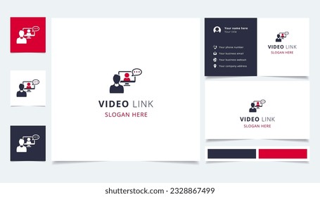 Video link logo design with editable slogan. Branding book and business card template.