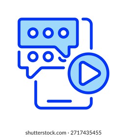 Video Live Chat Line Icon, Outline Symbol for Video Conference, Face Call, Remote Meeting, Virtual Interview, and Social Webinar. Vector Sign Icon.