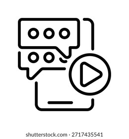 Video Live Chat Line Icon, Outline Symbol für Videokonferenz, Face Call, Remote Meeting, Virtual Interview und Social Webinar. Vektorsymbol.