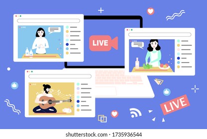 Video Live Stream. Blogger Live Streaming Video On Social Media. Vector Illustration.